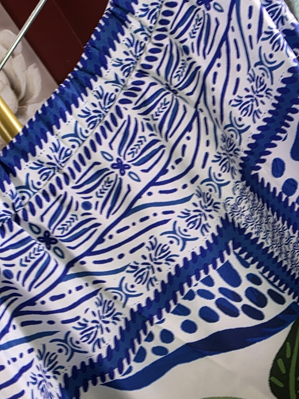 Vintage Blue White Green Parrot Print Maxi Skirt - Picture 5 of 6
